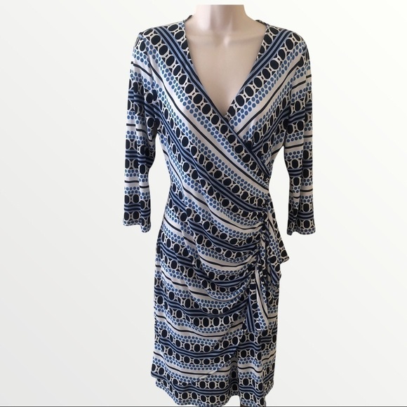 New York & Company Dresses & Skirts - New York and Company blue and white wrap dress, S